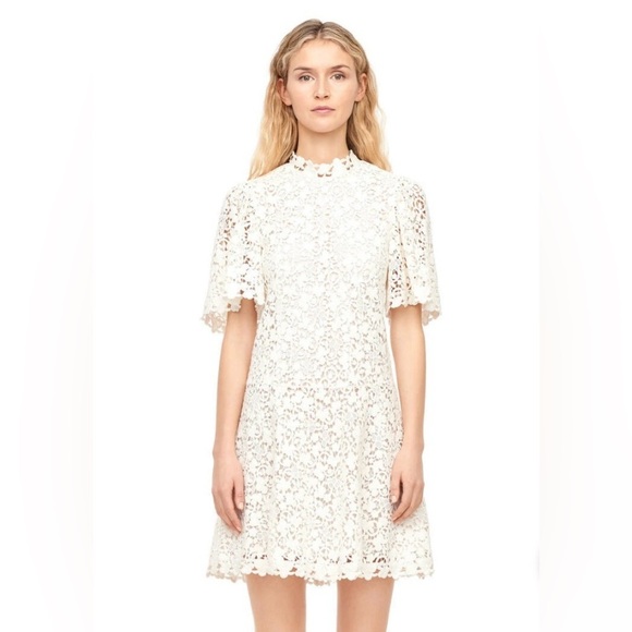 Rebecca Taylor Women’s Delicate Lace Dress Short Sleeve Fit & Flare Creme Size 2 - Picture 1 of 11